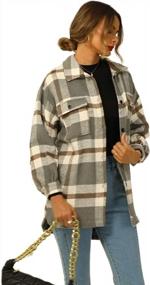 img 1 attached to LYHNMW Womens Plaid Shirts Long Sleeve Flannel Lapel Button Down Shacket Jacket Coats With Poackets