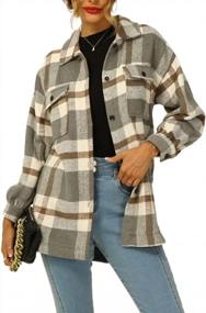 img 4 attached to LYHNMW Womens Plaid Shirts Long Sleeve Flannel Lapel Button Down Shacket Jacket Coats With Poackets