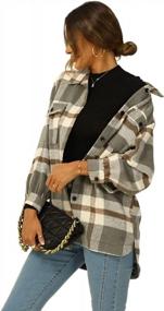 img 2 attached to LYHNMW Womens Plaid Shirts Long Sleeve Flannel Lapel Button Down Shacket Jacket Coats With Poackets