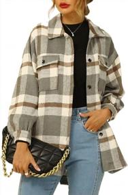 img 3 attached to LYHNMW Womens Plaid Shirts Long Sleeve Flannel Lapel Button Down Shacket Jacket Coats With Poackets