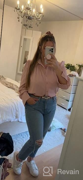 img 1 attached to Women'S Casual Long Sleeve Blouses Tops: EVALESS V Neck Button Down Shirts Solid Color Blouse Top review by Troy Rotermund