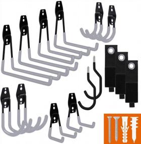 img 4 attached to 15 Pack Heavy Duty Steel Garage Hooks With Bike Hook & Extension Cord Organizer, Multi-Tool Hanger For Home & Warehouse Lawn Garden Tool Storage Holder.