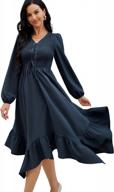 zaful women's deep v neck tiered midi dress long sleeve flowy flutter smocked irregular hem dresses with pockets logo