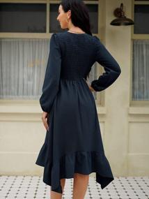 img 3 attached to ZAFUL Women'S Deep V Neck Tiered Midi Dress Long Sleeve Flowy Flutter Smocked Irregular Hem Dresses With Pockets