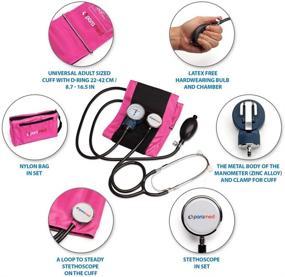 img 3 attached to PARAMED Aneroid Sphygmomanometer With Stethoscope – Manual Blood Pressure Cuff With Universal Cuff 8.7 - 16.5" And D-Ring – Carrying Case In The Kit – Pink