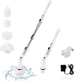 img 4 attached to 🧽 TOBTOS Cordless Electric Spin Scrubber with 4 Replaceable Brush Heads and Adjustable Extension Handle - Power Cleaning Brush for Bathroom Floor Tile