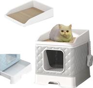 🐱 heeloo foldable cat litter box with lid: large grey enclosed cat potty - top entry anti-splashing toilet, easy-to-clean + bonus cat litter scoop logo