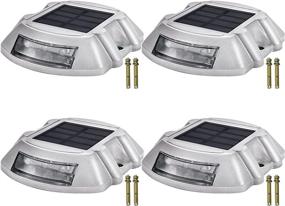 img 4 attached to Happybuy Driveway Lights 4-Pack Solar Driveway Lights Bright White With Screw Solar Deck Lights Outdoor Waterproof Wireless Dock Lights 6 LEDs For Path Warning Garden Walkway Sidewalk Steps