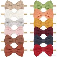 adorable baby girl headbands: 12 stretchy linen bow nylon hairbands for newborns, infants, and toddlers логотип