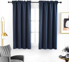 img 4 attached to Anjee Blackout Curtains For Bedroom 63 Inches Length Solid Plain Navy Blue Window Curtains Room Darkening Thermal Insulated Curtain Drapes 2 Panels Rod Pocket Drapery, Navy Blue 38X63 Inches