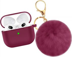 img 4 attached to AirPods 3 Case Cover 2021 Version Soft Silicone Fur Ball Keychain Girls Women Shockproof Protective Visible Front LED Wine Red