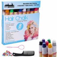 hair chalk pens set of 8 colors -safe for hair & skin, comb, beads, hair beading tool for braids - add flair of colorful streaks to your hair (plain colors) (metallic colors) logo