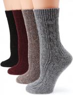 warm and cozy winter socks for women - 4 pairs of premium wool and cotton blend crew socks by mirmaru logo