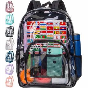 img 4 attached to Black Heavy Duty Clear Backpack - See Through Transparent Bookbag For School