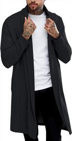 img 4 attached to Men'S Shawl Cardigan Long Sleeve Drape Cape Lightweight Open Front Length Coat