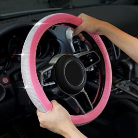 img 3 attached to Bling Crystal Rhinestones Steering Wheel Cover - Banseko Diamond Leather, Universal 15 Inch Car Wheel Protector for Girls and Women (Pink)