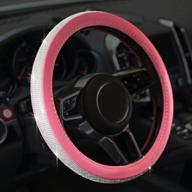 bling crystal rhinestones steering wheel cover - banseko diamond leather, universal 15 inch car wheel protector for girls and women (pink) логотип