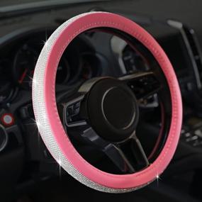 img 4 attached to Bling Crystal Rhinestones Steering Wheel Cover - Banseko Diamond Leather, Universal 15 Inch Car Wheel Protector for Girls and Women (Pink)