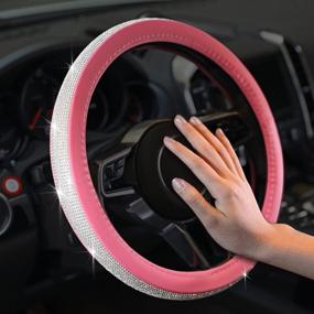 img 2 attached to Bling Crystal Rhinestones Steering Wheel Cover - Banseko Diamond Leather, Universal 15 Inch Car Wheel Protector for Girls and Women (Pink)