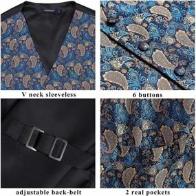 img 1 attached to HISDERN Men'S 3PC Formal Vest Tie Set Waistcoat Paisley Floral Jacquard Necktie Pocket Square Suit Vests Wedding Party