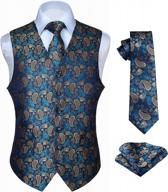 hisdern men's 3pc formal vest tie set waistcoat paisley floral jacquard necktie pocket square suit vests wedding party логотип