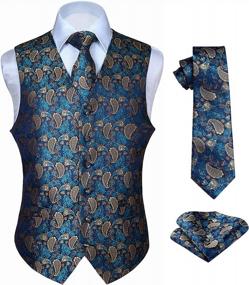 img 4 attached to HISDERN Men'S 3PC Formal Vest Tie Set Waistcoat Paisley Floral Jacquard Necktie Pocket Square Suit Vests Wedding Party