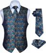 hisdern men's 3pc formal vest tie set waistcoat paisley floral jacquard necktie pocket square suit vests wedding party logo