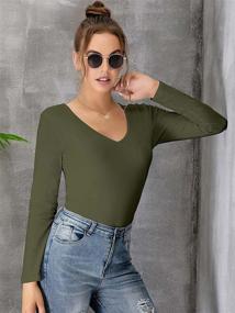 img 2 attached to Stretch Cotton Women'S T-Shirts: Breathable Long Sleeve Tops With Deep V Neck And Crewneck, Ideal For The Perfect Fit And Basic Style - MANGDIUP Blouse