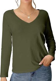 img 4 attached to Stretch Cotton Women'S T-Shirts: Breathable Long Sleeve Tops With Deep V Neck And Crewneck, Ideal For The Perfect Fit And Basic Style - MANGDIUP Blouse