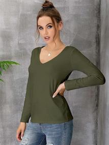 img 3 attached to Stretch Cotton Women'S T-Shirts: Breathable Long Sleeve Tops With Deep V Neck And Crewneck, Ideal For The Perfect Fit And Basic Style - MANGDIUP Blouse