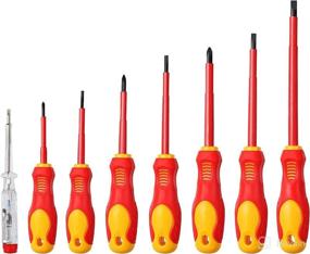 img 4 attached to Sunplux 1000V Insulated Electrician Screwdriver Set - Magnetic Tips, Slotted & Phillips Bits, Non-Slip Grip, Test Pen, 8pcs VDE Electrician Tools