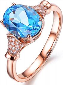 img 4 attached to Exquisite Swiss Blue Topaz Diamond Band Engagement Wedding Ring In 14K Rose Gold For Women'S Fashion