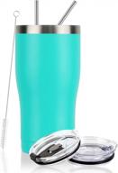stainless steel travel tumbler with lid and straw - 20oz double wall vacuum insulated tumbler, powder coated thermal mug for hot and cold drinks, durable and stylish in mint color - lifecapido logo