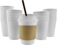 🎉 100-pack - 12 oz disposable hot paper coffee cups with lids, sleeves, and stirring straws - clean white - also available in 16 oz - 4 colors логотип