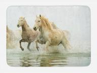 ambesonne camargue horses bath mat - oldest breed from southern france origin photo - plush decor with non slip backing 29.5" x 17.5", white beige logo