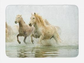 img 2 attached to Ambesonne Camargue Horses Bath Mat - Oldest Breed From Southern France Origin Photo - Plush Decor With Non Slip Backing 29.5" X 17.5", White Beige