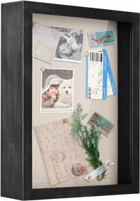 img 4 attached to Love-KANKEI 11X14 Shadow Box Display Case, Weathered Black Memory Box With Removable Glass Window And Soft Linen Back For Memorabilia, Photos, Awards, And Medals