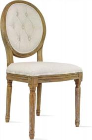img 3 attached to Французский деревенский винтажный шикарный обеденный стул с льняной обивкой и деревянной рамой в деревенском стиле - тафтинговая овальная спинка, дизайн от 2Xhome