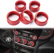 enhance your ram with auovo ac knob cover - 5pc trim set for 2019-2022 models, air condition switch, volume & tune switch knob ring cover in bold red. logo