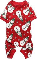 🎄 lanyarco christmas dog pajamas: cute snowman reindeer pet clothes in red, small size (12" back length) логотип