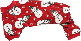 img 2 attached to 🎄 Lanyarco Christmas Dog Pajamas: Cute Snowman Reindeer Pet Clothes in Red, Small Size (12" Back Length)