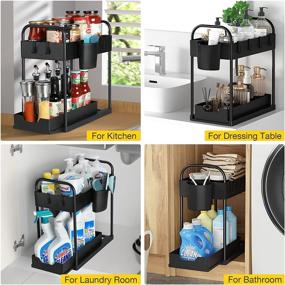 img 1 attached to ORDORA EASY SLIDE: Black Under Sink Organizer With 4 Hooks And Hanging Cup For Multi-Purpose Kitchen And Bathroom Storage