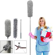 🧹 telescoping microfiber duster with stainless steel pole and cleaning heads - ceiling fan duster, bendable and washable - 30-100inch extendable for roof, blinds, cobwebs, corners, furniture, car, skylight (gray) logo