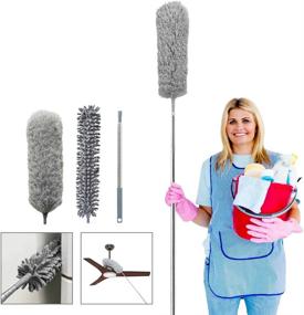 img 4 attached to 🧹 Telescoping Microfiber Duster with Stainless Steel Pole and Cleaning Heads - Ceiling Fan Duster, Bendable and Washable - 30-100inch Extendable for Roof, Blinds, Cobwebs, Corners, Furniture, Car, Skylight (Gray)