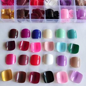 img 3 attached to 576Pc Short Square Colored Fake Toenails Glossy Artificial Pedicure Decor Full Cover Tips With Case For Women Teen Girls - LoveOurHome Press On Toenails