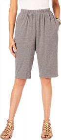 img 4 attached to Plus Size Soft Knit Bermuda Shorts: Roamans Women'S Pull On Elastic Waist