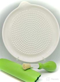 img 4 attached to 🧄 BonCera Premium Ceramic Garlic Grater Set - Efficient 6.5 inch Round Plate with Garlic Peeler, Brush - Ideal also for Turmeric, Ginger, and more