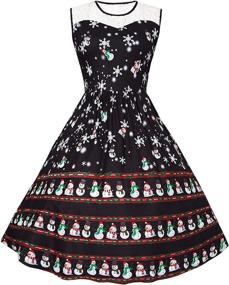 img 4 attached to 🎄 Christmas Printed Sleeveless Cocktail Costume Dress - Women's Clothing