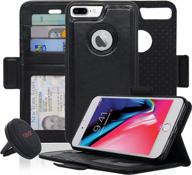 📱 navor detachable magnetic wallet case with rfid protection and universal car mount for iphone 8 plus [vajio series]-black logo