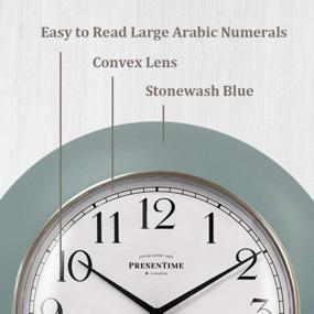 img 2 attached to PresenTime & Co 12" Modern Farmhouse Kitchen Wall Clock, Vintage Design, Domed Lens, Morning Gold Ring, Stonewash Blue/ Teal Color